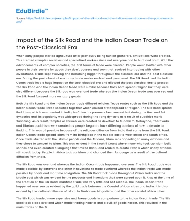 Silk Road & Indian Ocean Trade in Post-Classical Era