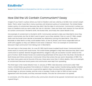 How Did the US Contain Communism? Essay