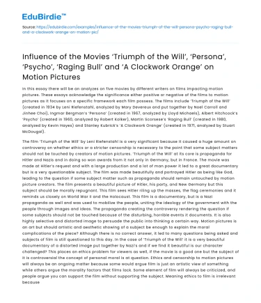 Impact of Triumph of the Will and Other Films on Cinema