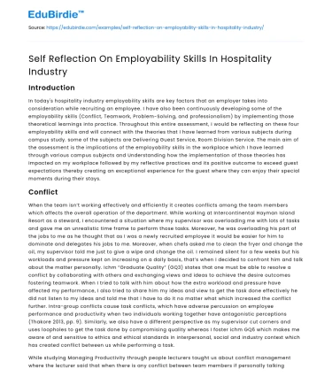 Self Reflection On Employability Skills In Hospitality Industry
