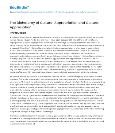 The Dichotomy of Cultural Appropriation and Cultural Appreciation