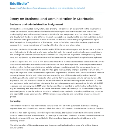 Essay on Business and Administration in Starbucks
