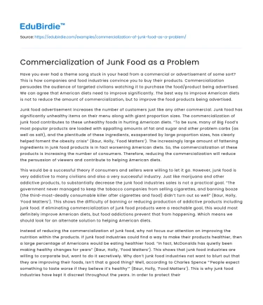 Commercialization of Junk Food as a Problem