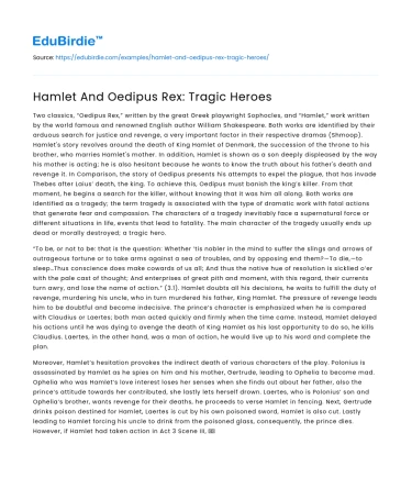 Hamlet And Oedipus Rex: Tragic Heroes