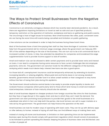 Protecting Small Businesses from Coronavirus Effects