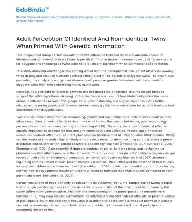 Adult Perception of Twins When Primed With Genetic Info