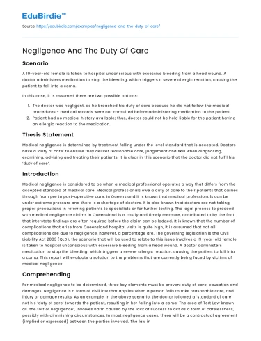 Negligence And The Duty Of Care