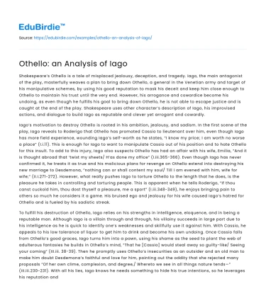 Othello: an Analysis of Iago