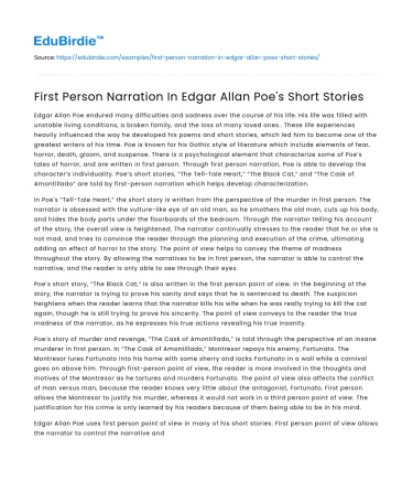 First Person Narration In Edgar Allan Poe’s Short Stories
