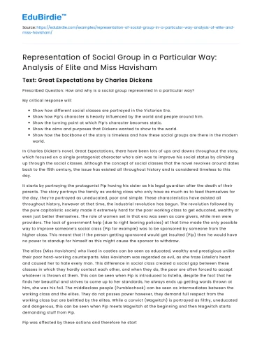 Representation of Social Groups: Elite vs Miss Havisham