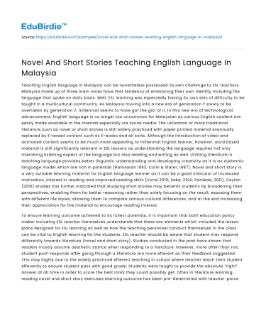 Novel And Short Stories Teaching English Language In Malaysia