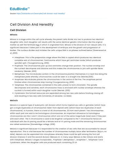 Cell Division And Heredity