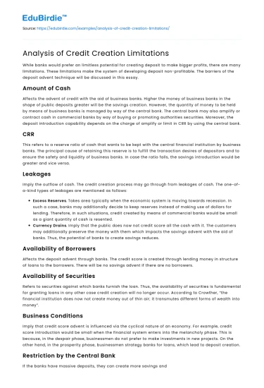 Analysis of Credit Creation Limitations