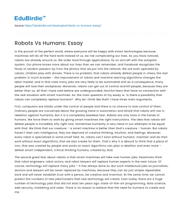 Robots Vs Humans: Essay