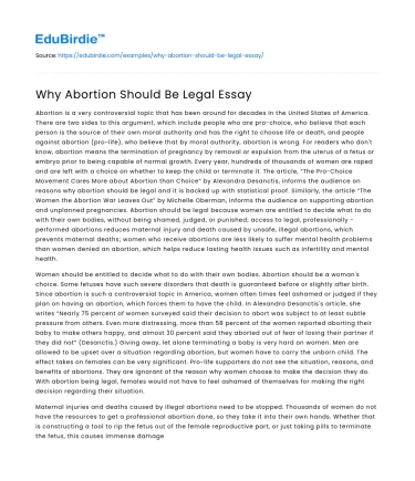 Why Abortion Should Be Legal Essay