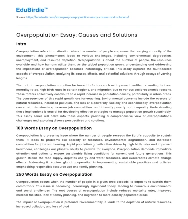 Overpopulation Essay: Causes and Solutions