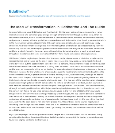 The Idea Of Transformation In Siddhartha And The Guide