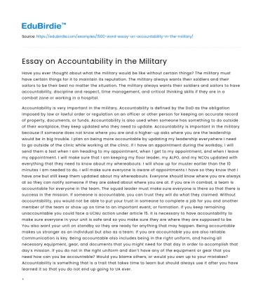 Essay on Accountability in the Military