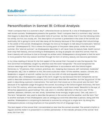 Personification in Sonnet 18: Critical Analysis