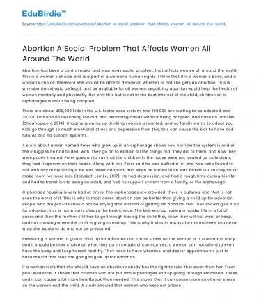 Abortion A Social Problem That Affects Women All Around The World