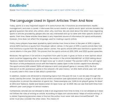 The Language Used In Sport Articles Then And Now