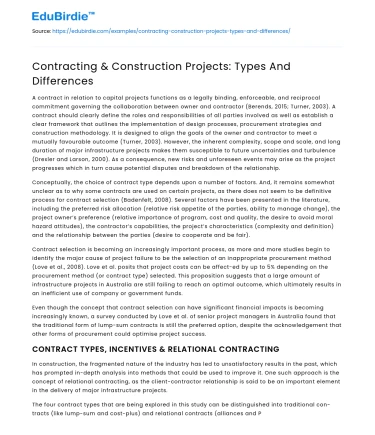 Contracting & Construction Projects: Types And Differences
