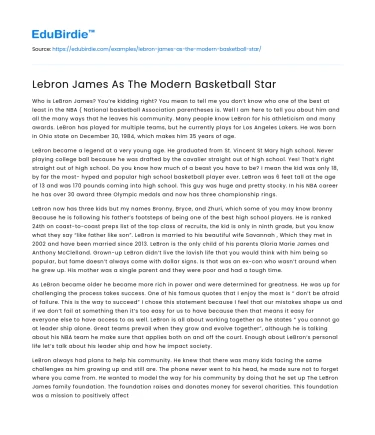 Lebron James As The Modern Basketball Star