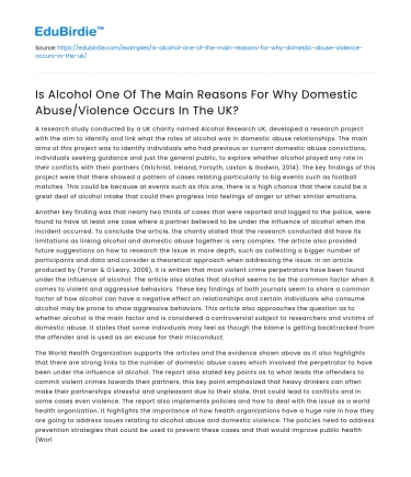 Alcohol’s Role in UK Domestic Violence