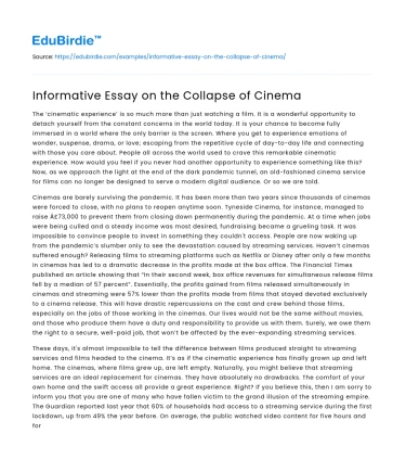 Informative Essay on the Collapse of Cinema