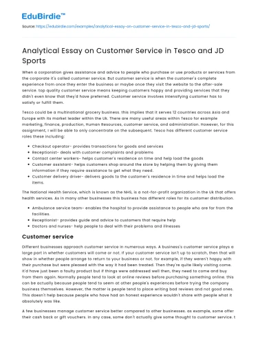 Analytical Essay on Customer Service in Tesco and JD Sports
