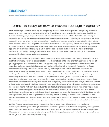 Informative Essay on How to Prevent Teenage Pregnancy