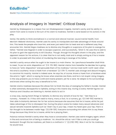Analysis of Imagery in ‘Hamlet’: Critical Essay