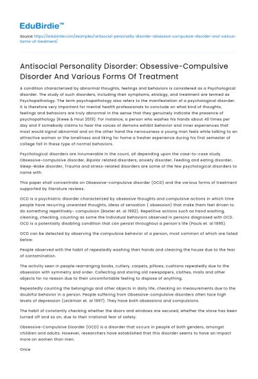 Treatment for Antisocial Personality Disorder & OCD