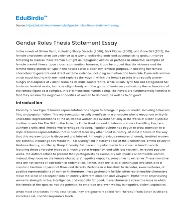 Gender Roles Thesis Statement Essay