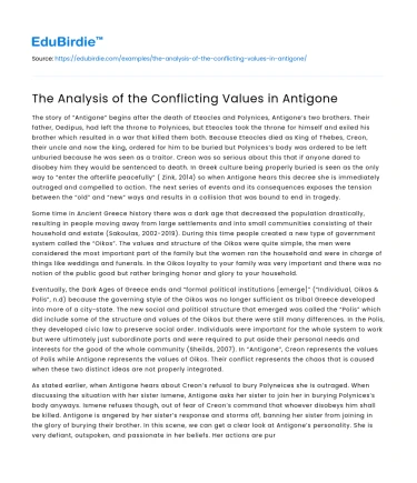 The Analysis of the Conflicting Values in Antigone