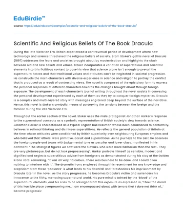 Scientific And Religious Beliefs Of The Book Dracula