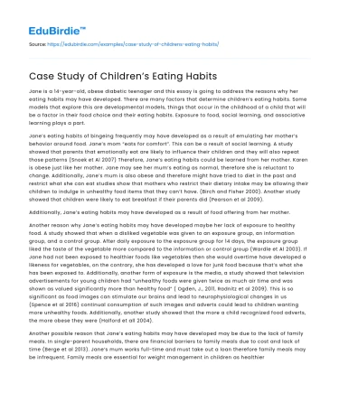 Case Study of Children’s Eating Habits