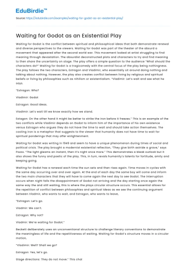 Waiting for Godot as an Existential Play