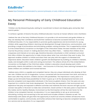 My Personal Philosophy of Early Childhood Education Essay