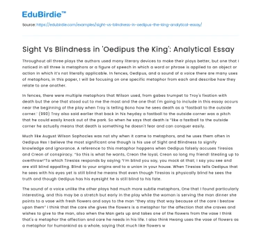 Perception and Insight in Oedipus the King