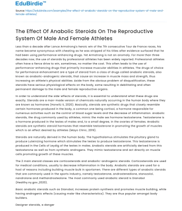Impact of Anabolic Steroids on Athletes’ Reproductive Systems
