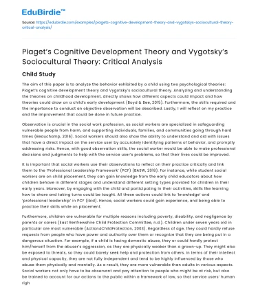 Comparing Piaget and Vygotsky’s Theories: Critical Analysis