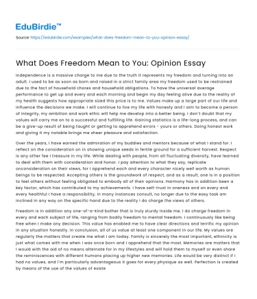 Freedom: A Personal Perspective