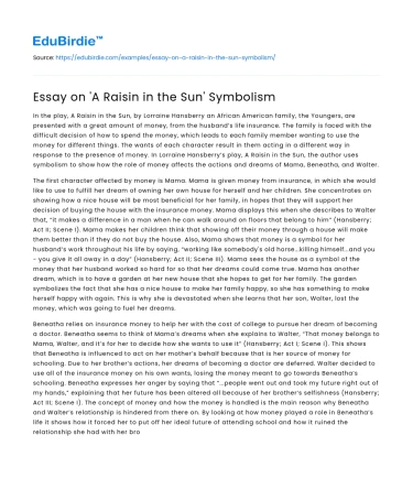 Essay on ‘A Raisin in the Sun’ Symbolism