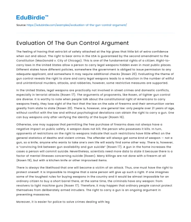 Evaluation Of The Gun Control Argument