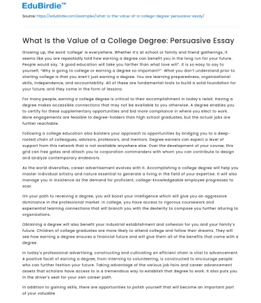 What Is the Value of a College Degree: Persuasive Essay
