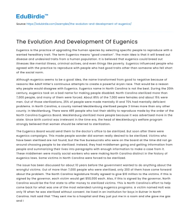 The Evolution And Development Of Eugenics