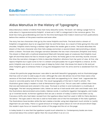 Aldus Manutius in the History of Typography