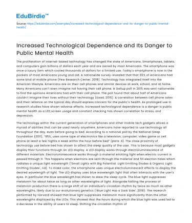 Increased Technological Dependence and Its Danger to Public Mental Health