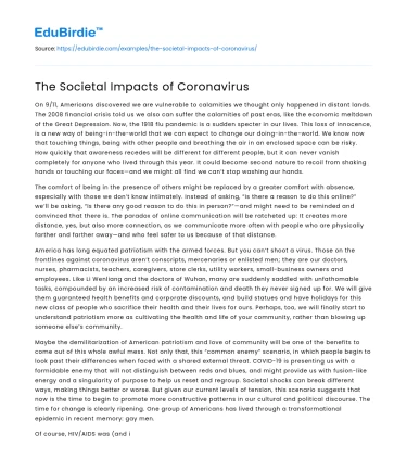 The Societal Impacts of Coronavirus